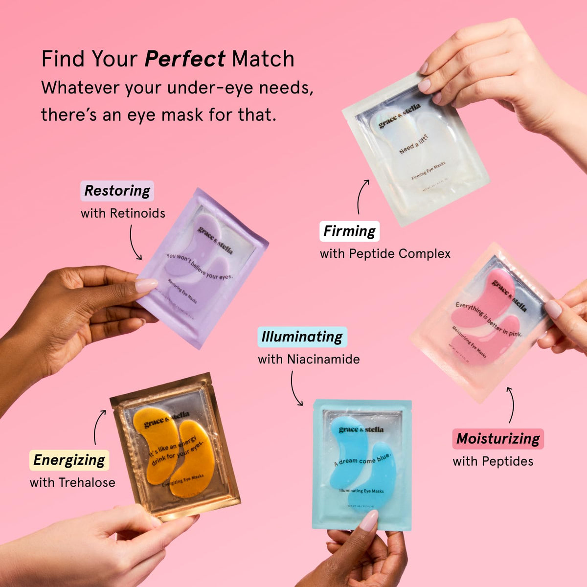 grace & stella Award Winning Under Eye Patches for Dark Circles - Illuminating Under Eye Masks for Puffy Eyes - Undereye Gel Patches with Niacinamide - Vegan - Gifts for Sisters (6 Pairs, Blue)