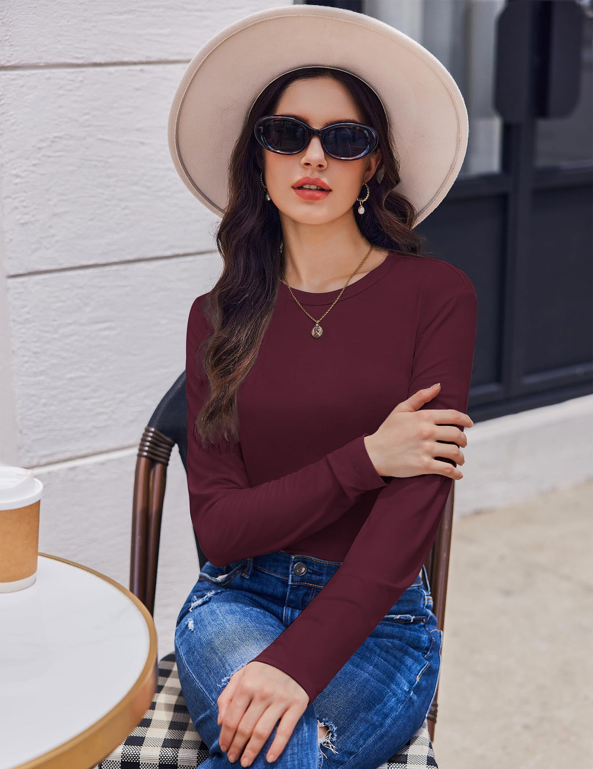 Ekouaer 1/3 Pack Womens Tops Long Sleeve T Shirts Soft Basic Tunic Top