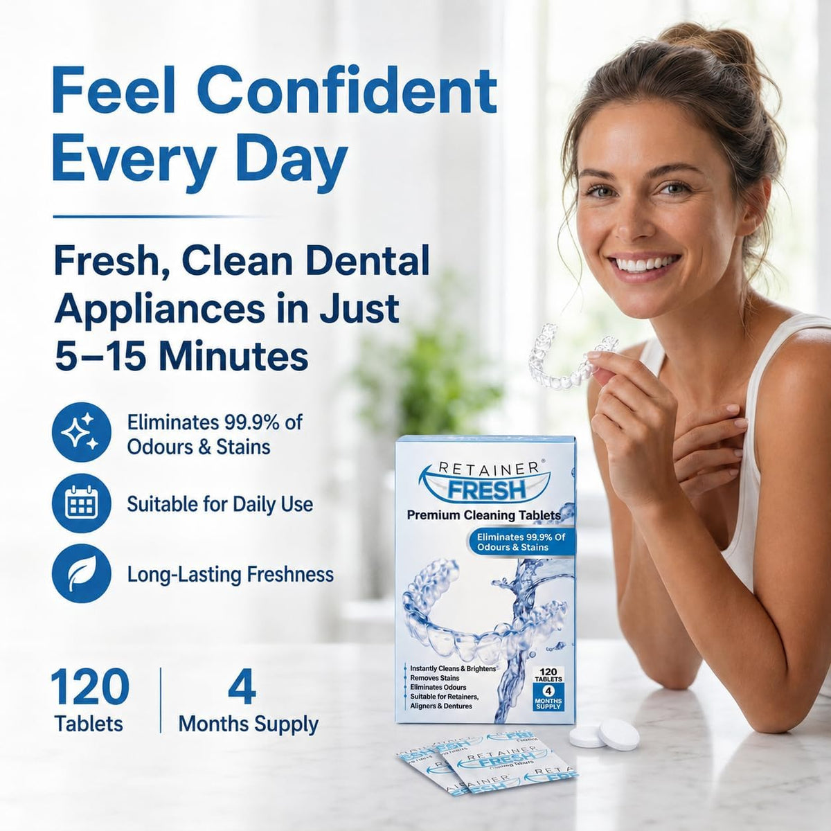 Retainer Fresh Retainer Cleaner Tablets 120 Tablets 4 Month Denture Cleaner