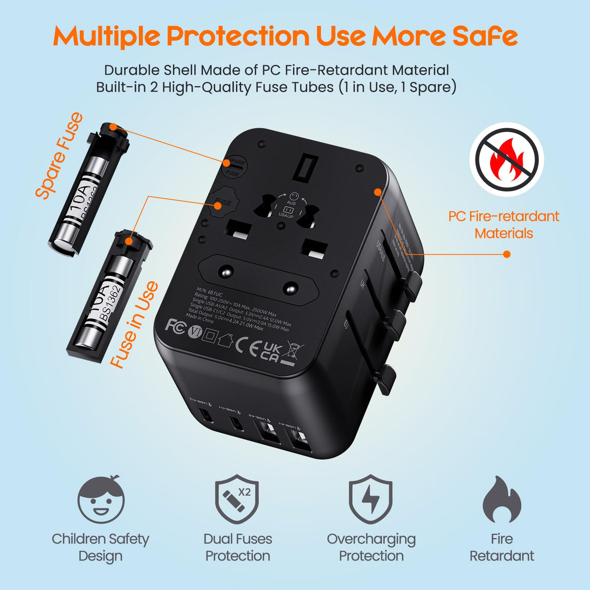 Bigfish Universal Travel Adapter with 35W USB-C PD Fast Charging (C3 Port)