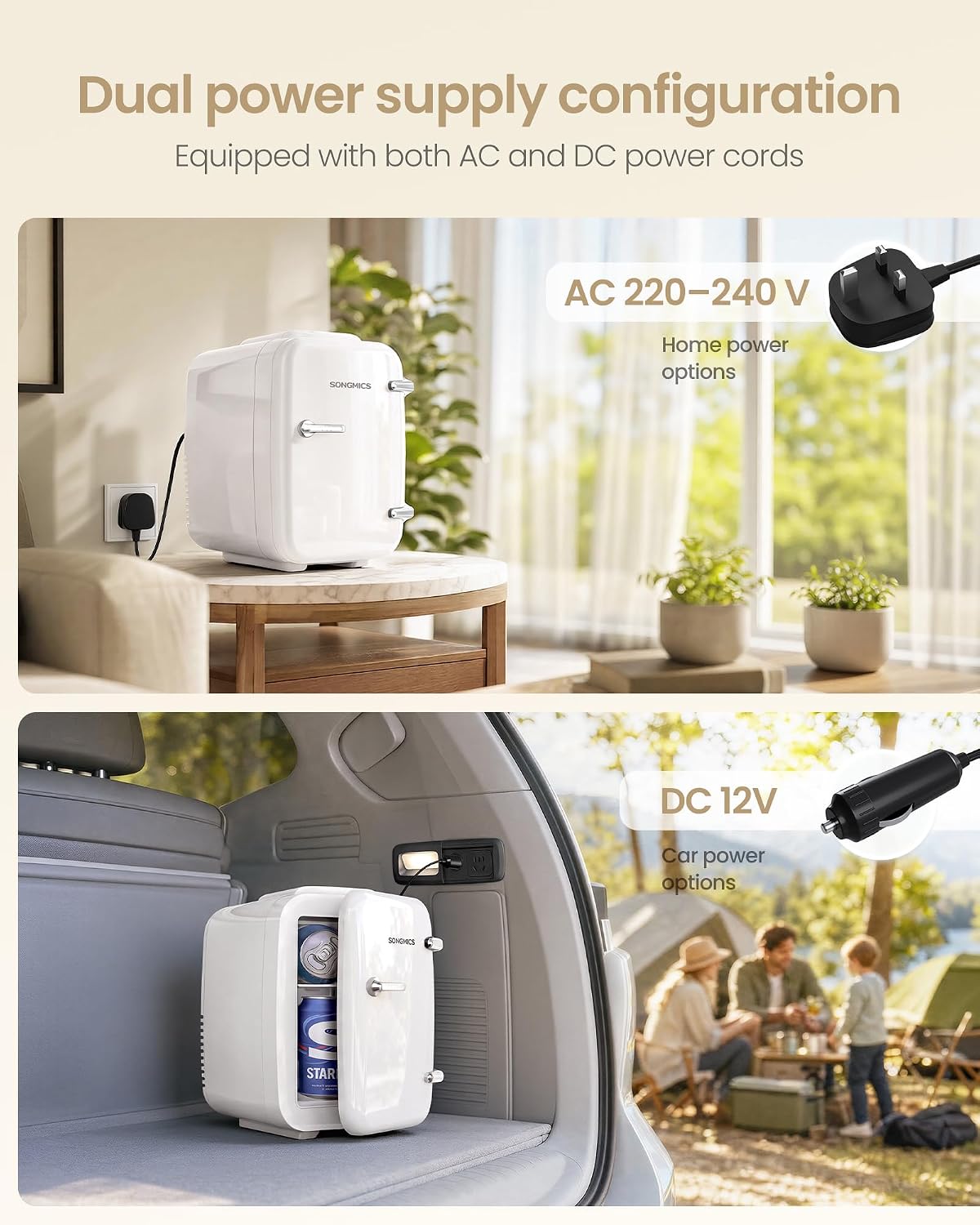 SONGMICS Mini Fridge 4L/6 Can, Portable Small Fridge Mini Cooler & Warmer