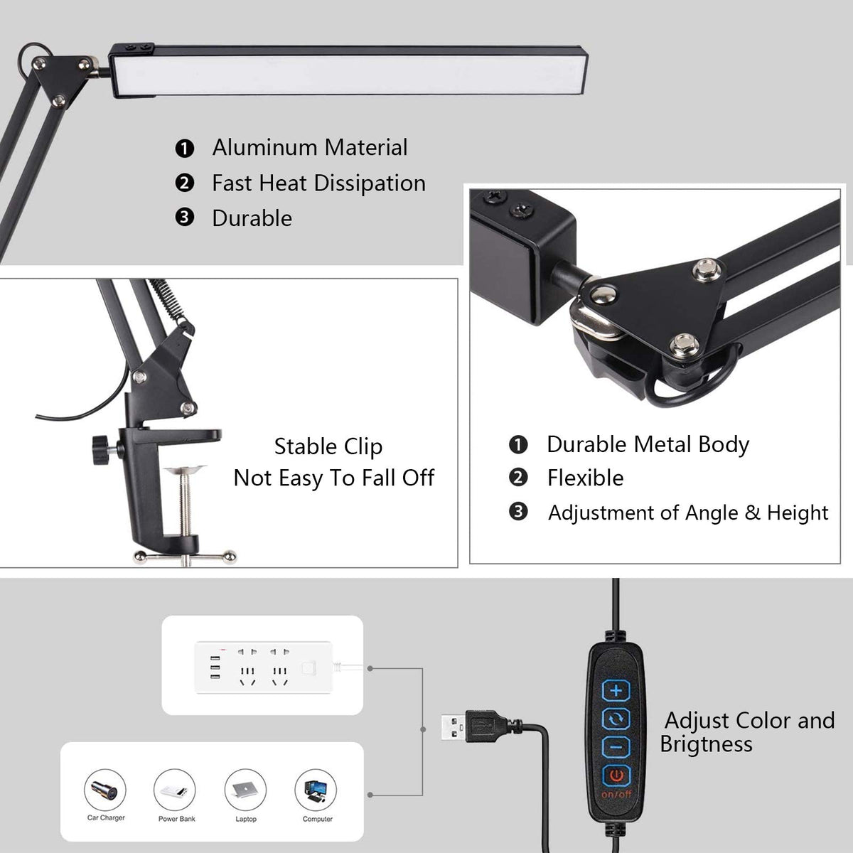 SKYLEO LED Desk Lamp with Clip and Base - Eye Protection Desk Lamps Black
