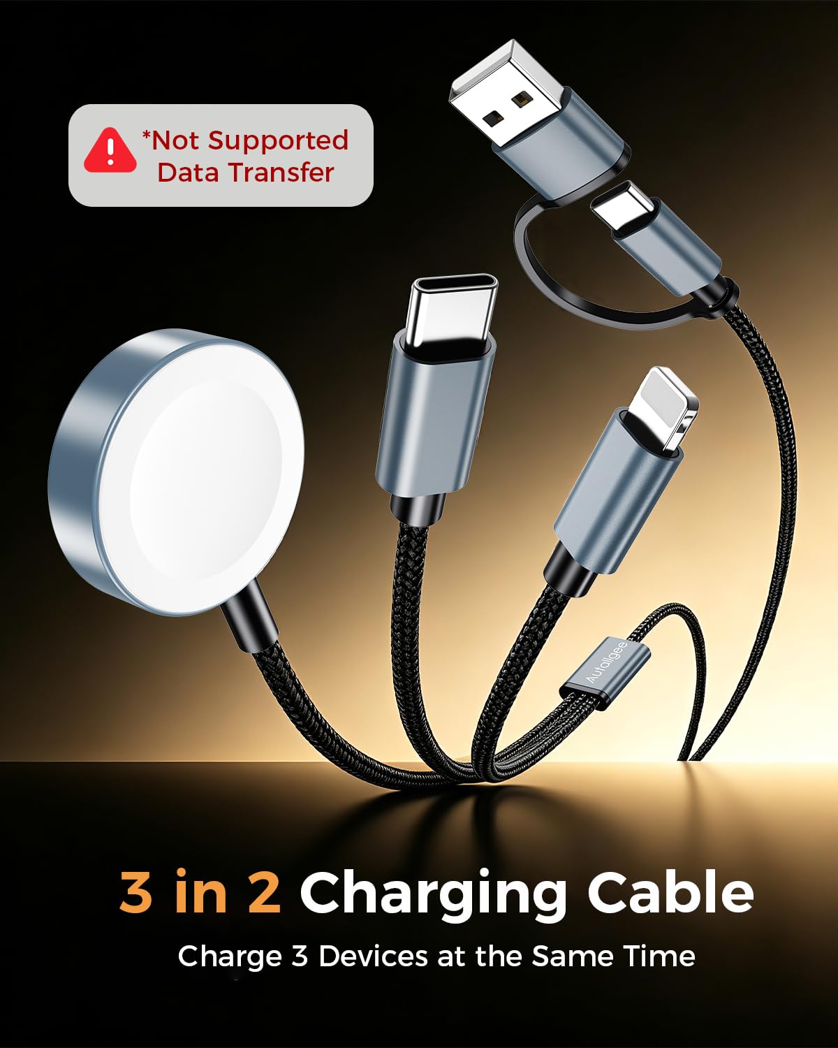 Upgraded 3 in 2 Apple Watch Charger iPhone Charger Cable Travel Essentials