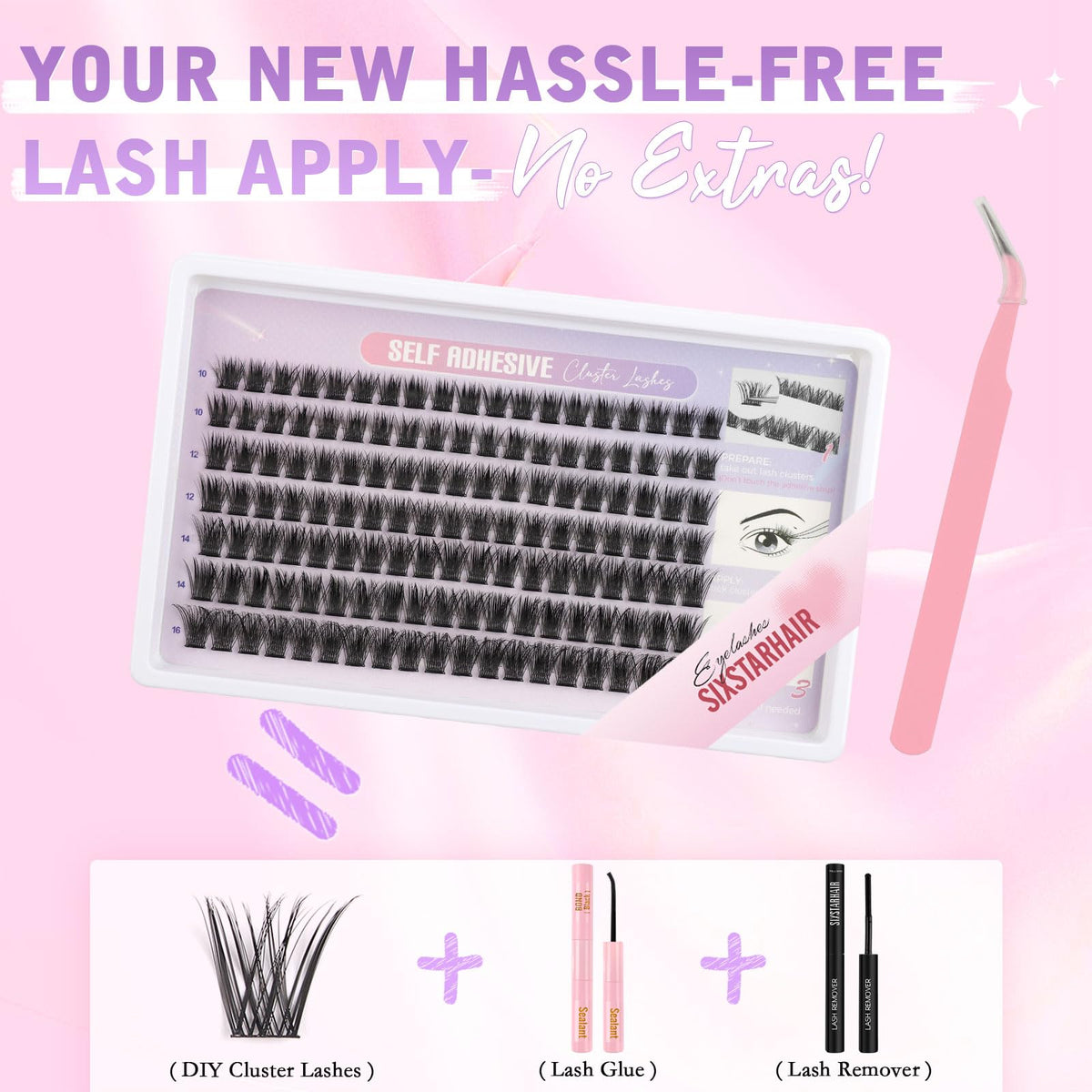Sixstarhair Individual Eyelashes Kit Lash Clusters with Glue and Remover