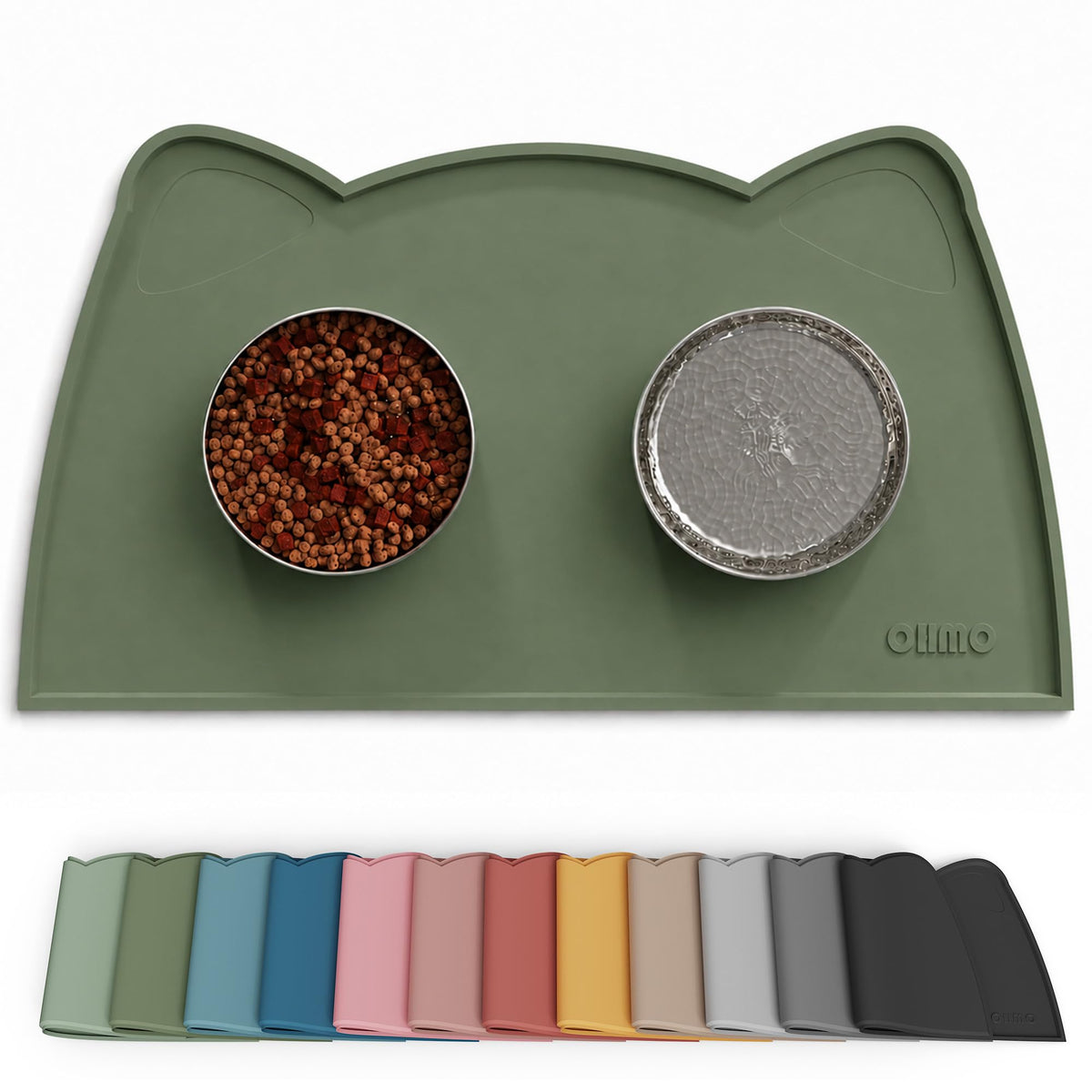 OHMO Silicone Cat Food Mat for Food&Water Bowls, 46x25cm, Camo Green
