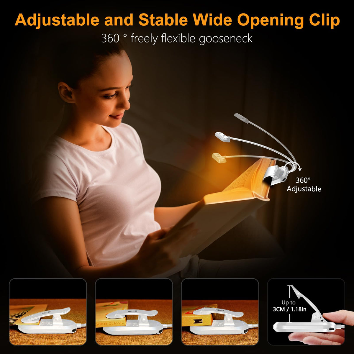 Gritin 19 LED Rechargeable Book Light for Reading in Bed - Memory Function