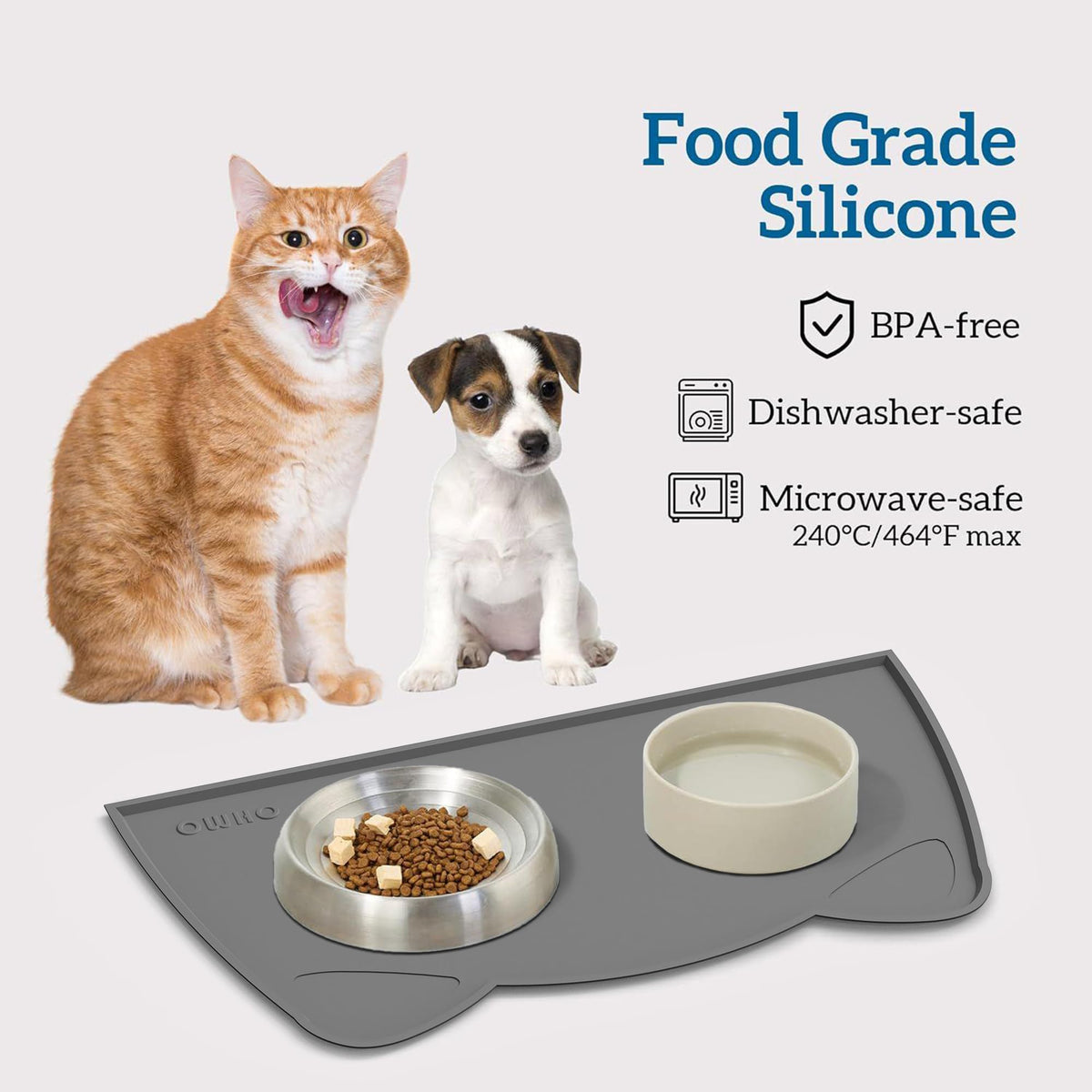OHMO Silicone Cat Food Mat for Food&Water Bowls, 46x25cm, Camo Green