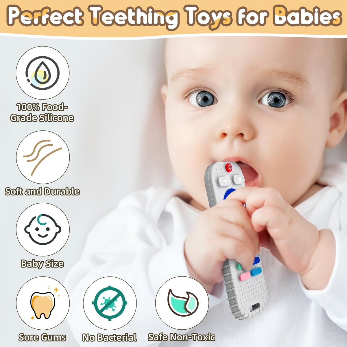 AiTuiTui Baby Teether for Teething Relief Baby Toys 0 3 6 9 12 Months, Sensory Silicone Remote Control Baby Teether Toy for Babies Newborn Infant Boy Girl Autism Toys for Baby Gifts