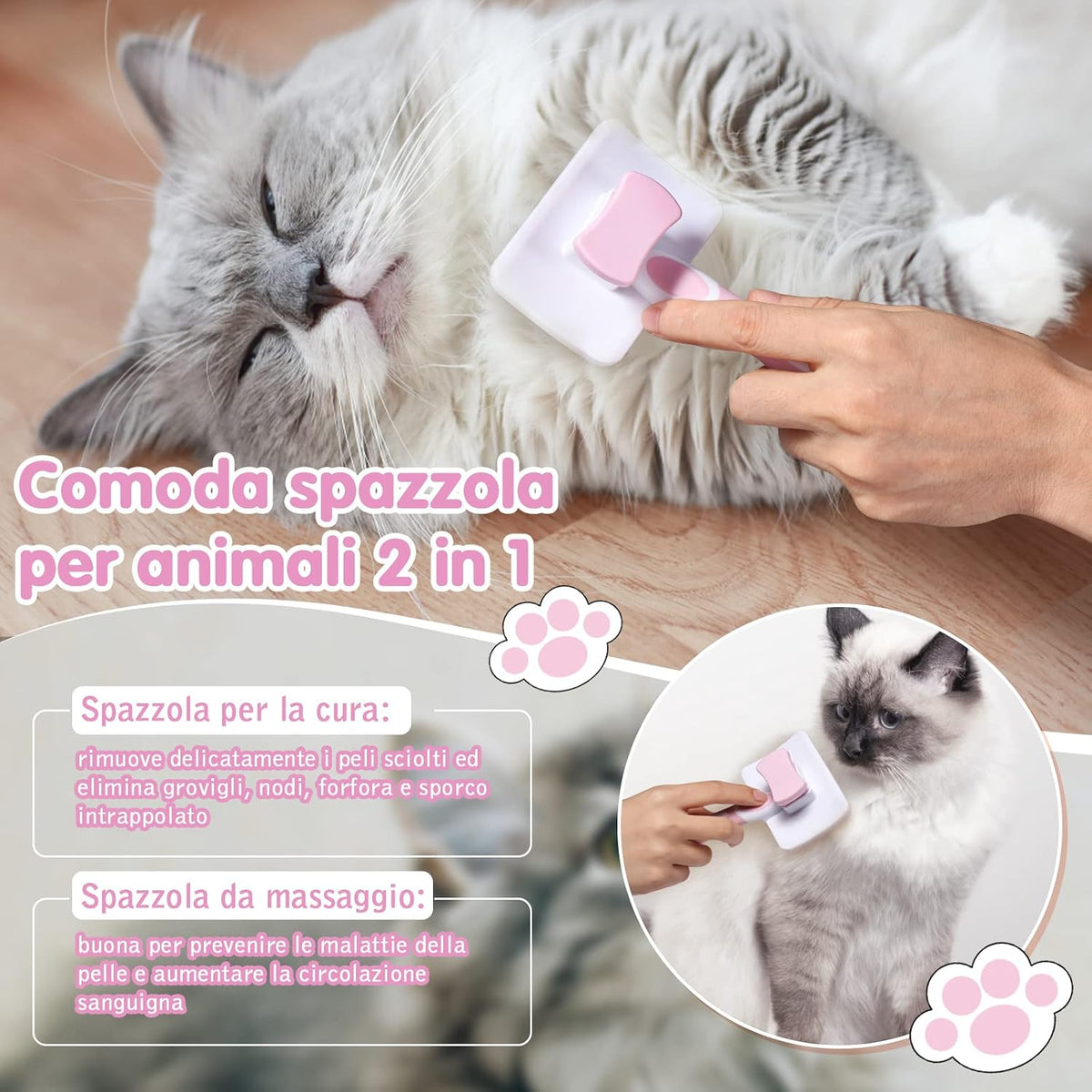Vinabo Cat Dog Comb Brush, Cat Brush Grooming Comb, Self Cleaning Slicker Brushes, Pet Grooming Tool with Cleaning Button for Dog Shedding Tools