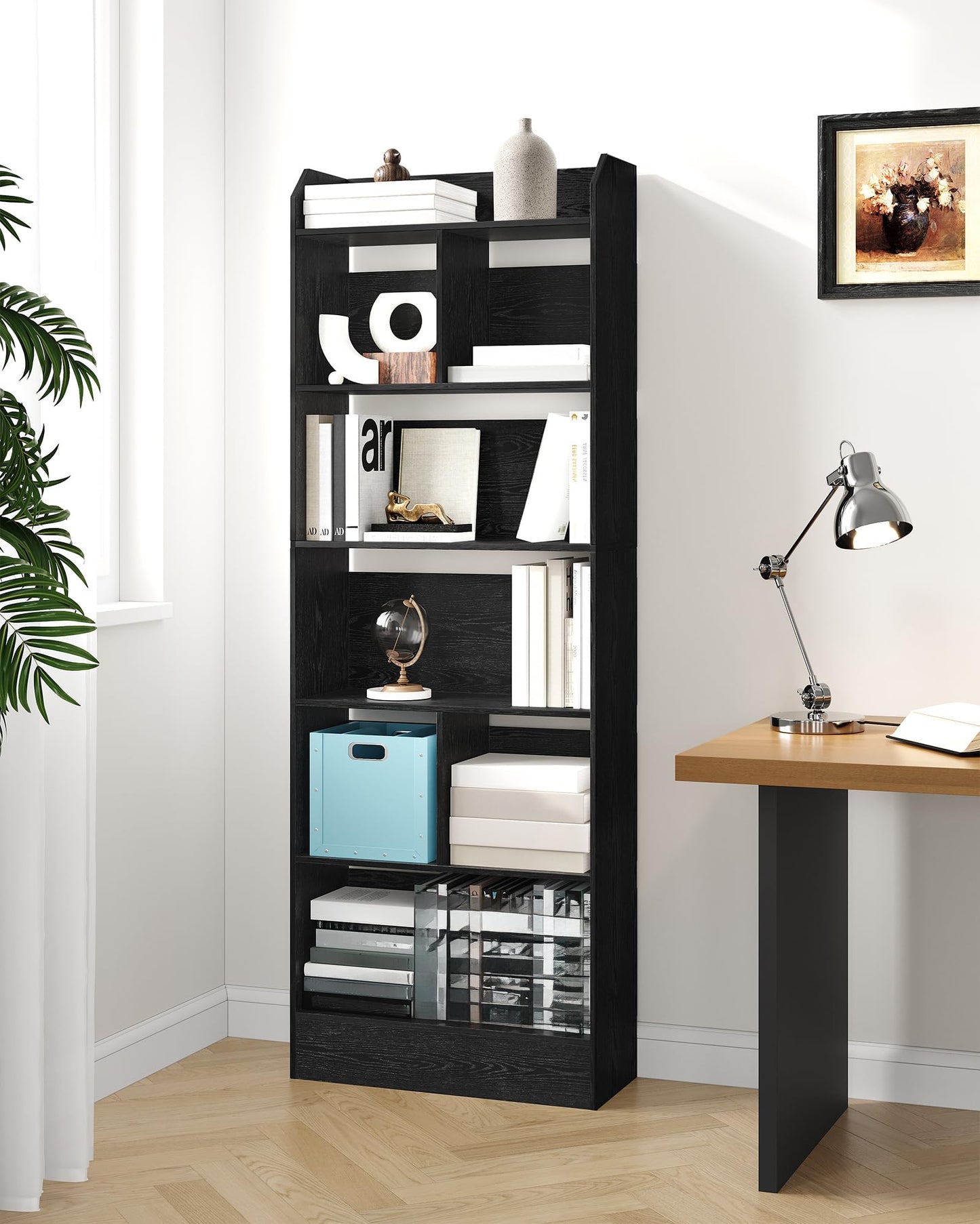 Hzuaneri 6-Tier Bookcase, Bookshelf with 8 Adjustable Storage Shelf Unit, White Bookcase for Living Room, Home Office, Bedroom, Study, 24 x 60 x 199 cm, White, BC11703X