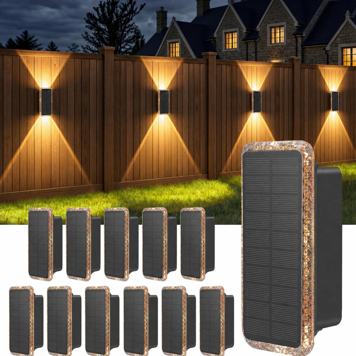 vighep RGB Solar Fence Lights Outdoor 3 Pack, 11 Mode Up & Down Wall Lights