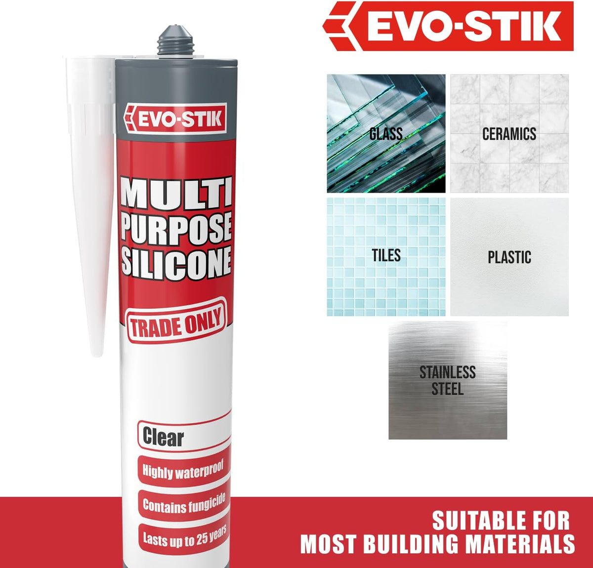 EVO-STIK Multipurpose Silicone Sealant Clear - Waterproof - Mould Resistant
