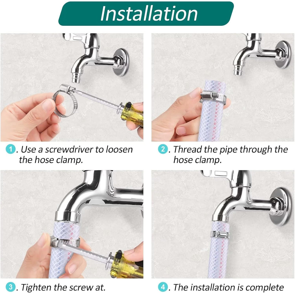 Hose Clips 141-165mm, 4 Pcs Hose Pipe Clips Stainless Steel 304