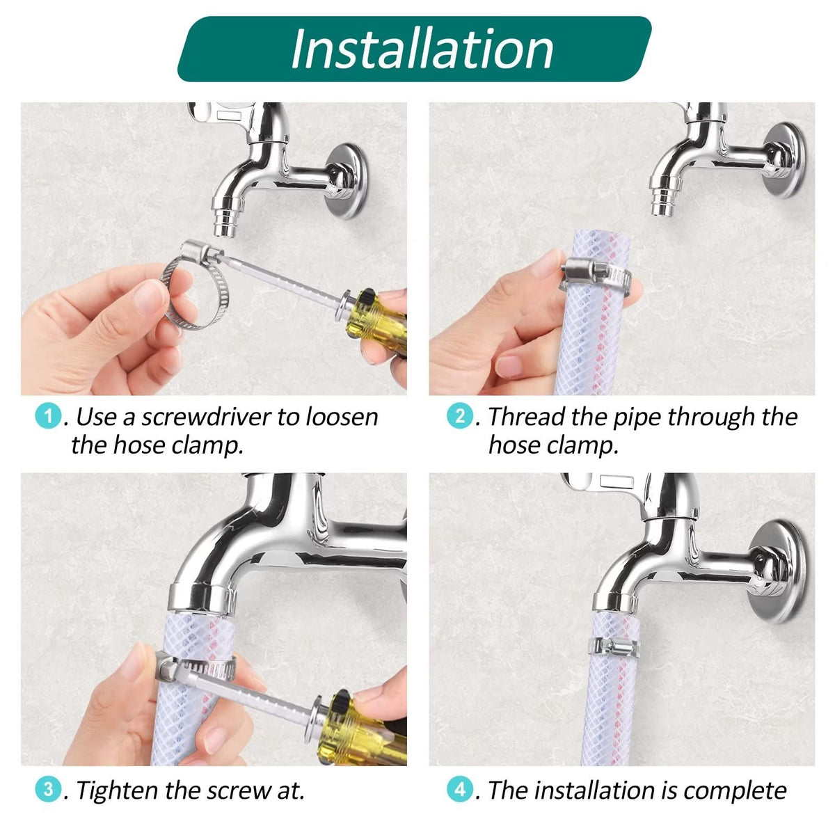 Hose Clips 141-165mm, 4 Pcs Hose Pipe Clips Stainless Steel 304
