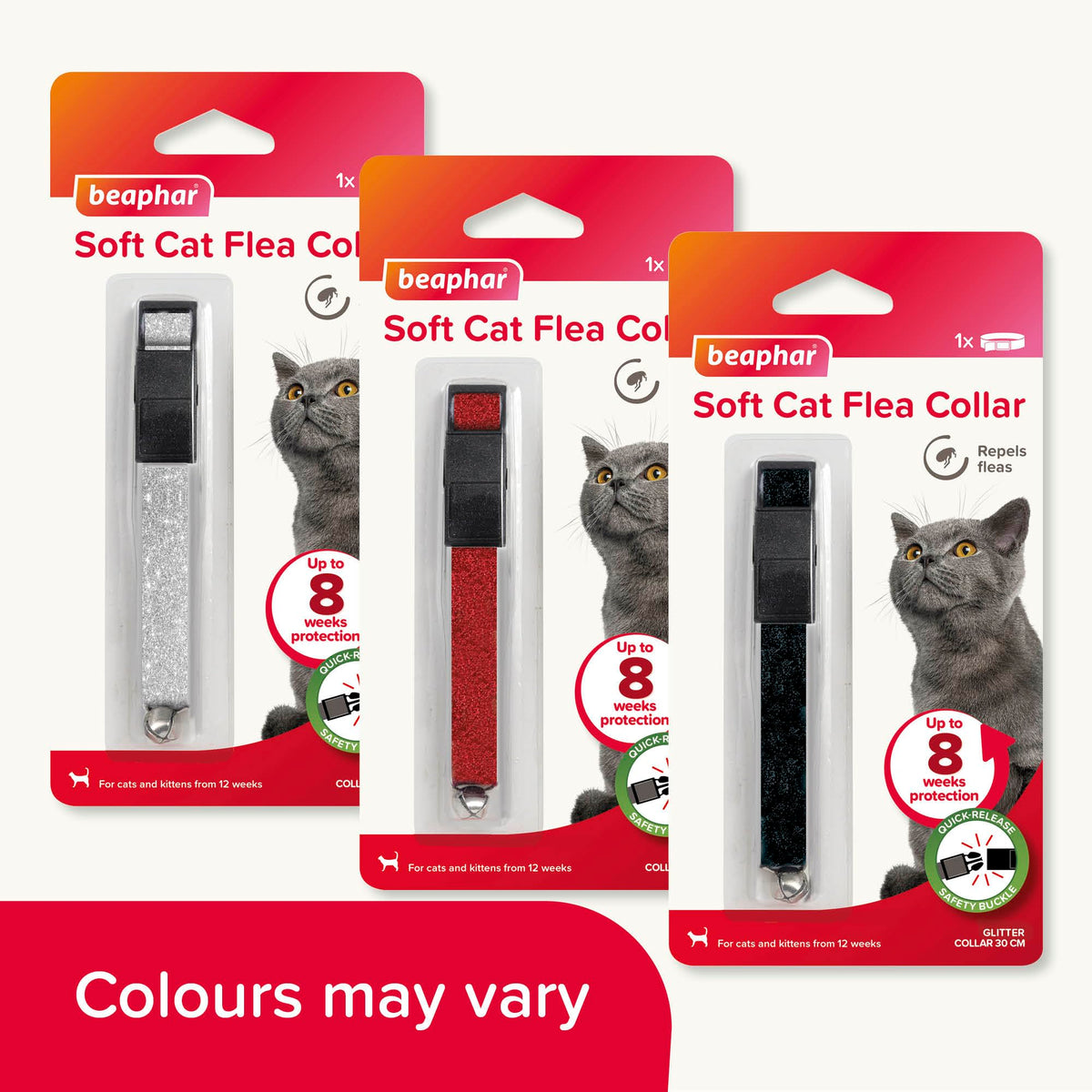 Beaphar – Soft Flea Collar for Cats – Repels Fleas For up to 8 Weeks – Adjustable Fit With Quick Release Safety Buckle – Reflective Finish for More Visibility at Night – 1 x Reflective Collar