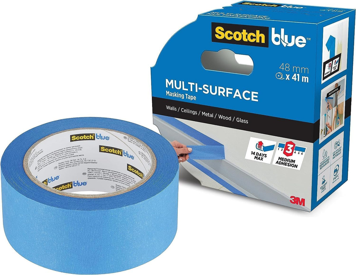 ScotchBlue Multi-Surface Premium Masking Tape, 24mm x 41m, 1 Roll/Pack - Scotch Adhesive Blue Painters Tape, For Painting and Decorating, Indoor & Outdoor, Sticks Well, 100% PEFC