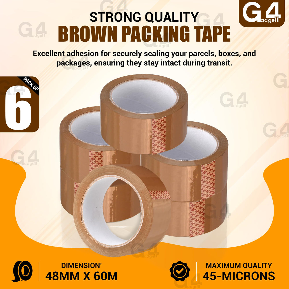 G4GADGET Pack of 3 Clear Packing Tape - Heavy Duty Transparent Tape 48mm x 66m - Ideal for Moving, Packing Boxes, and Secure Packaging