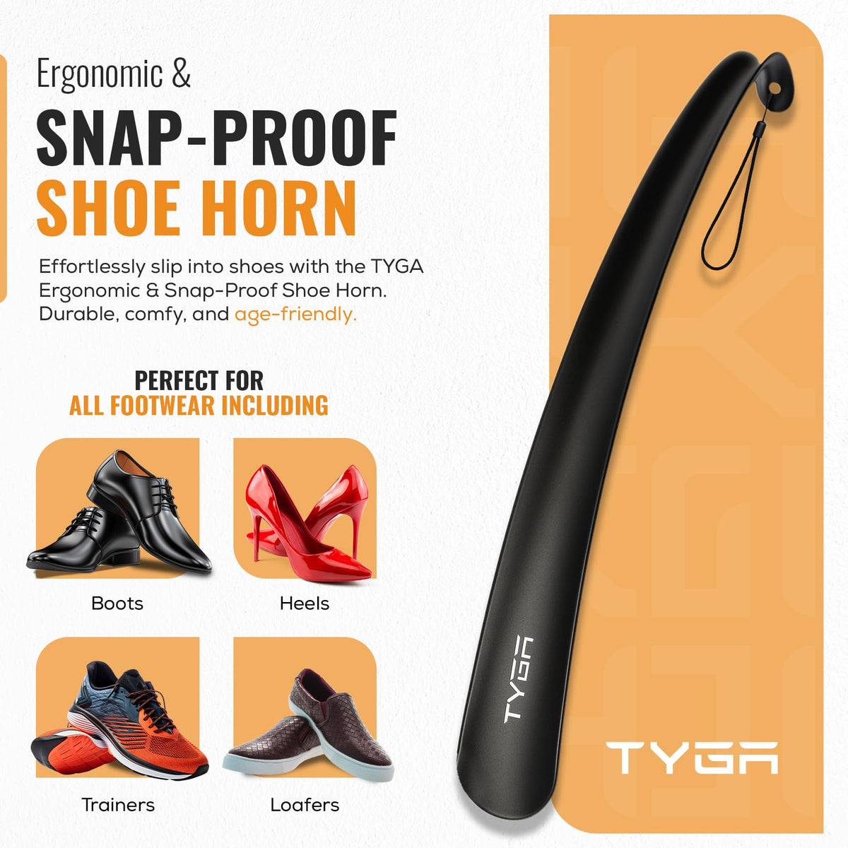 TYGA Shoe Horn Long Handled 43cm Long Shoe Horn-Plastic Shoehorn for Men, Women with Comfort Grip Long Shoe Horns-Flexible Extra Long Shoe Horn for Elderly