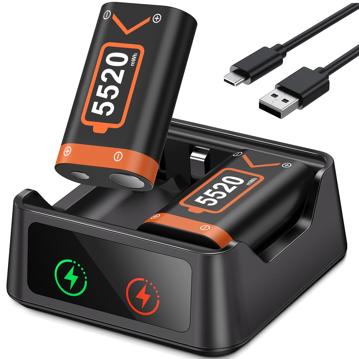 Rechargeable Battery Pack for Xbox One/Series Controller, 4x6200mWh Battery Pack with Charger/Cooling RGB/25H Playtime, Compatible with Xbox One/S/X/Elite 1, Series S/X Controller