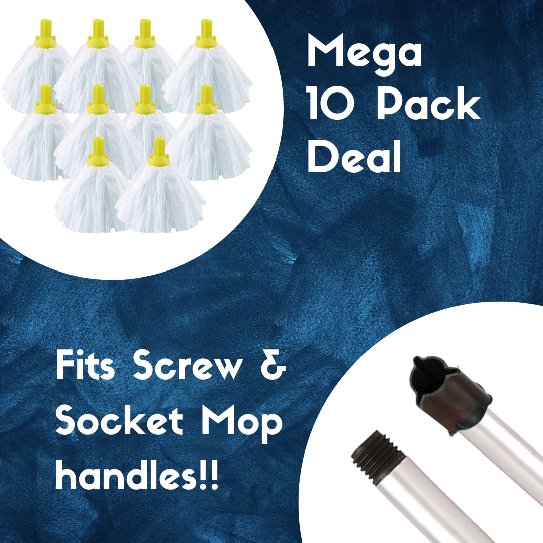 Avern Exel Mop Heads BIG White Push Socket Fit Mop Heads (Pack Of 10) Disposable Super Absorbent Heavy Duty Mops - Colour Coded - Robert Scott (Blue (10 Pack))