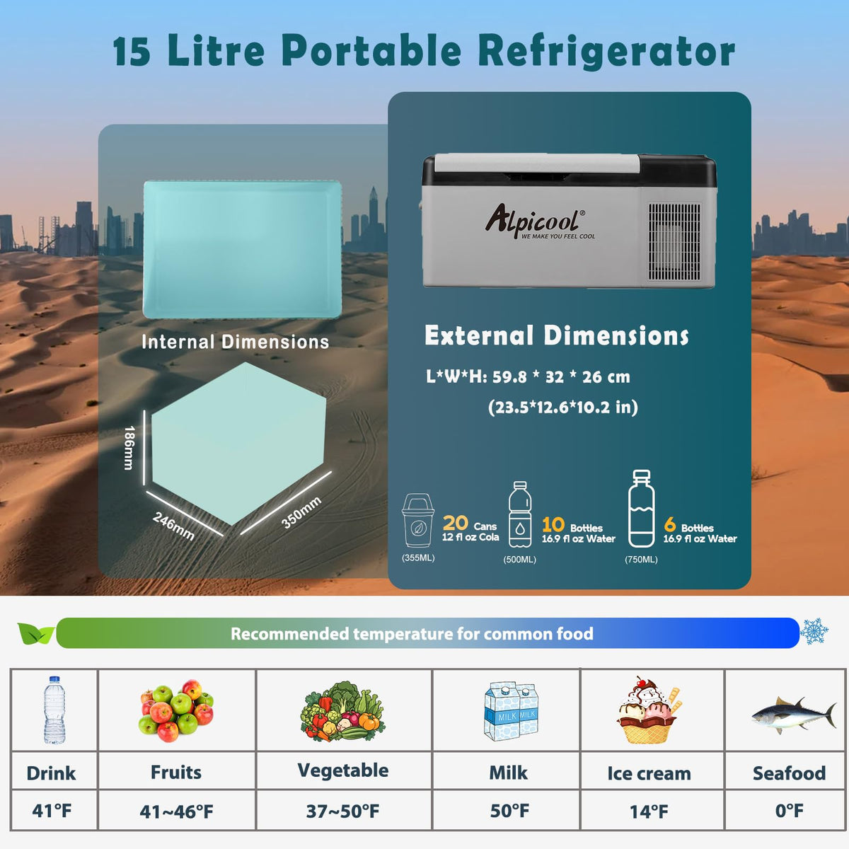 Alpicool 20L Car Fridge Freezer Portable Compressor Refrigerator, 12/24V DC & 230V AC Camping fridge -20℃~20℃ with APP Control, Energy Saving cooler for Caravan, Camping, Home, RV
