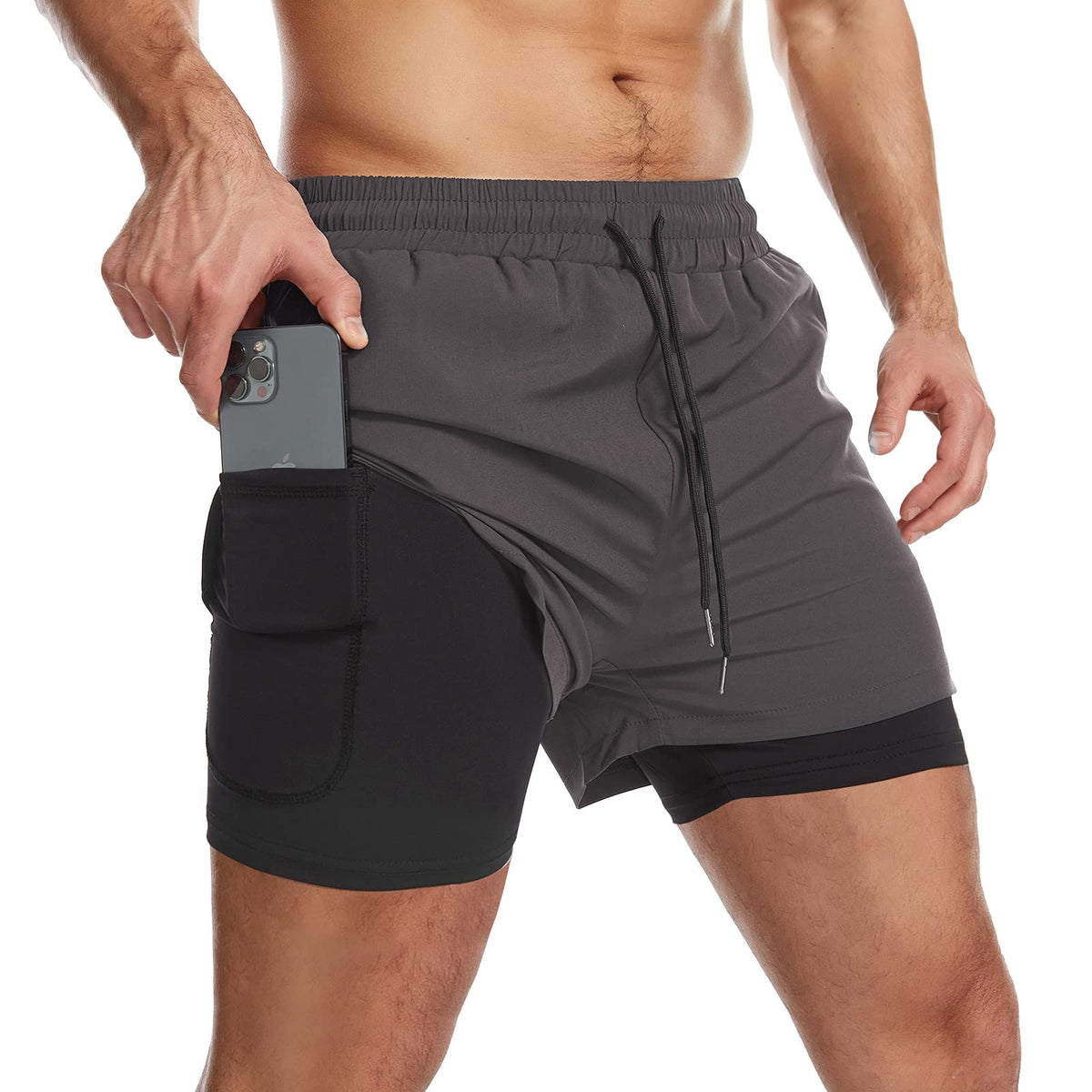 Mens Running Shorts Men's Gym Sports Short 2 in 1 with Phone Pocket Lightweight Quick Drying
