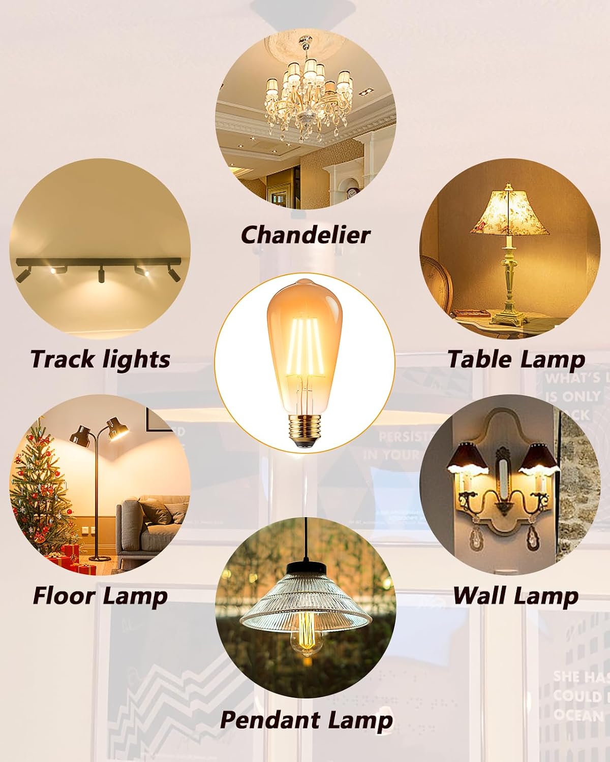 Vanke E27 Vintage Light Bulb, 6W(60W Equivalent), Warm White 2700K, 2-Pack