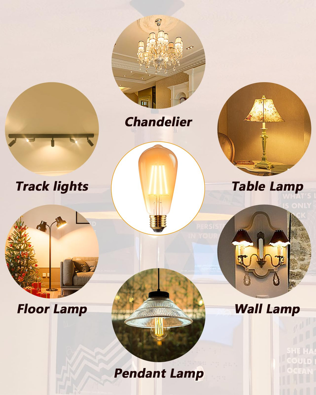 Vanke E27 Vintage Light Bulb, 6W(60W Equivalent), Warm White 2700K, 2-Pack