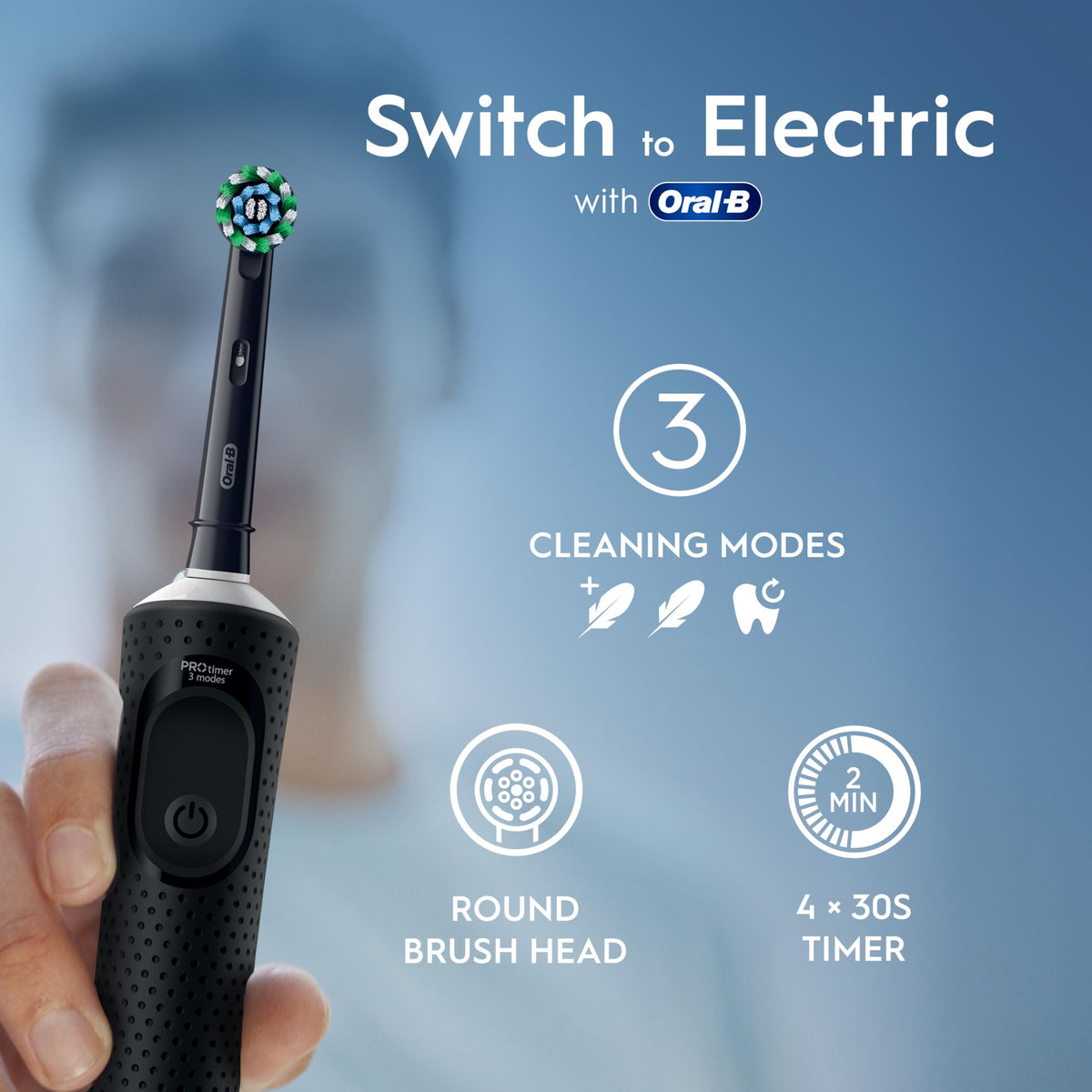 Oral-B Vitality Pro Electric Toothbrushes Adults, 1 Handle, 2 Oral B Electric Toothbrush Heads, 3 Brushing Modes Including Sensitive Plus, Rechargeable, 2 Pin UK Plug, Purple