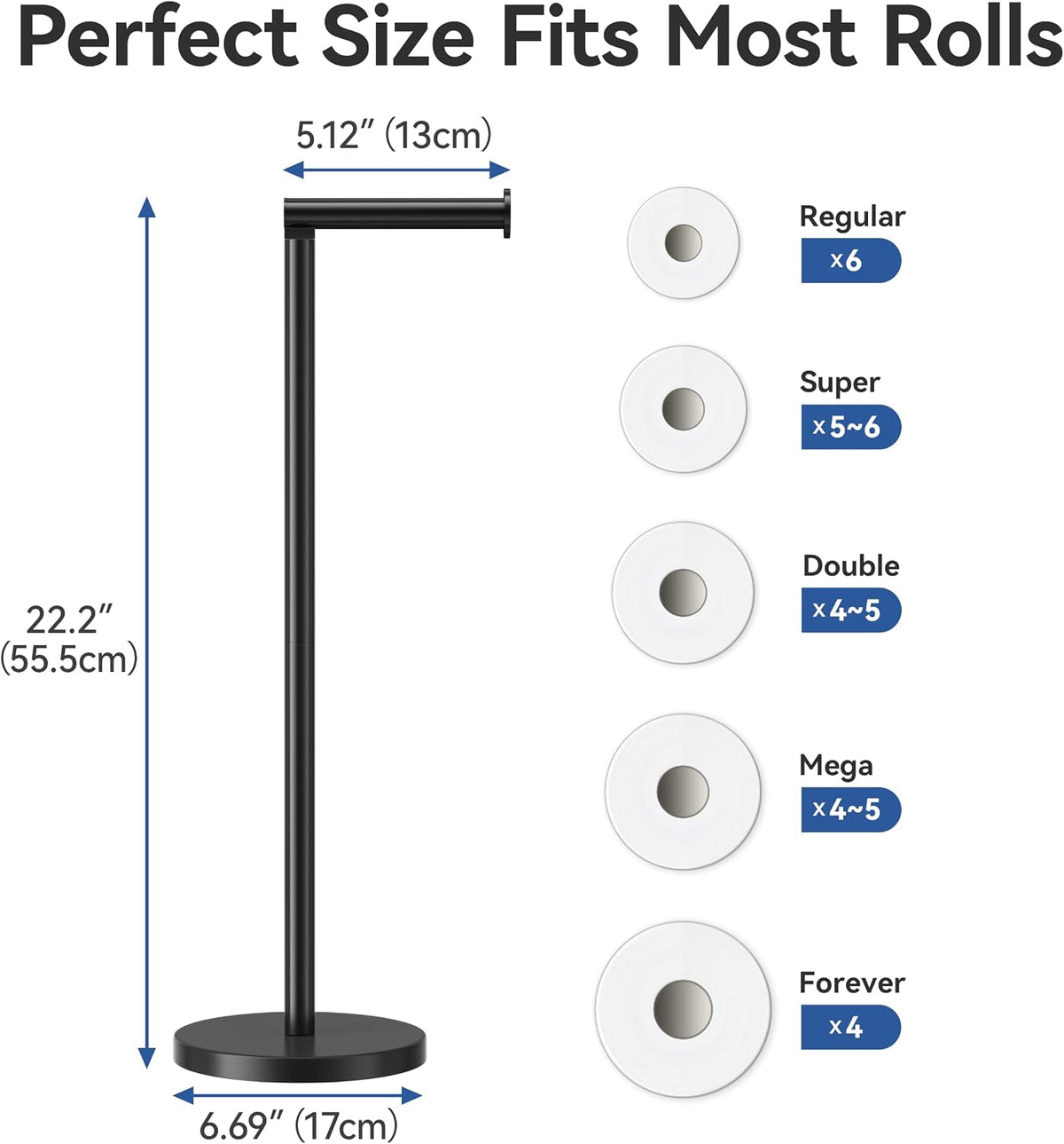 Stainless Steel Free-standing Toilet Roll Holder, Heavey Base,Black