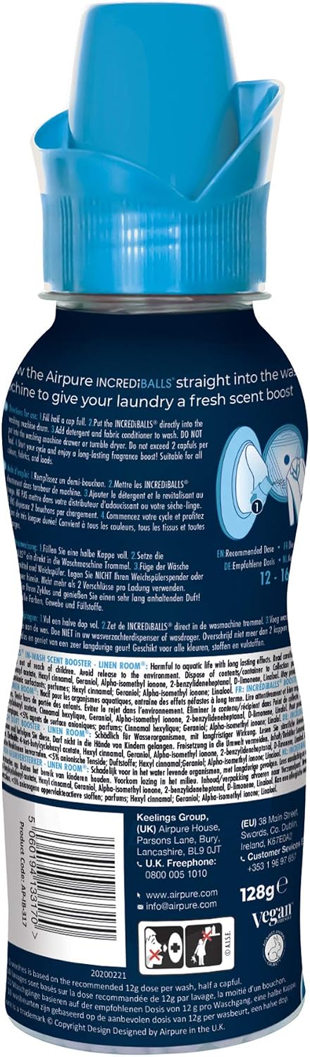 INCREDiBALLS in-Wash Scent Booster by Airpure, Enough for 10 Washes, Add to Laundry for Long-Lasting Fresh Scent to Household Fabrics, Keep Home & Office Smelling Clean - Linen Room Fragrance