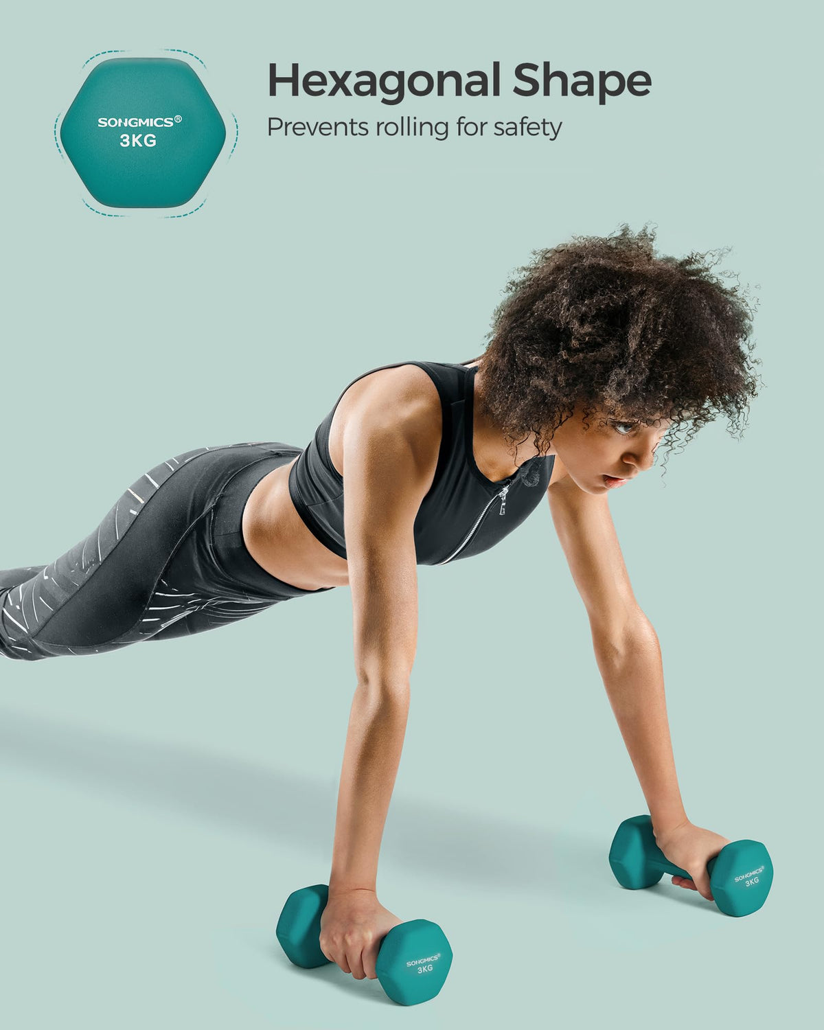SONGMICS Set of 2 Hex Dumbbells with Neoprene Coating for Strength Training, Fitness, Home Workout