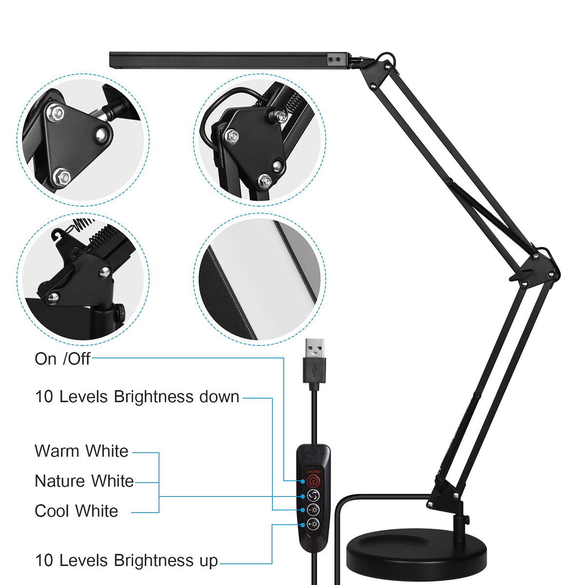 SKYLEO LED Desk Lamp with Clip and Base - Eye Protection Desk Lamps Black