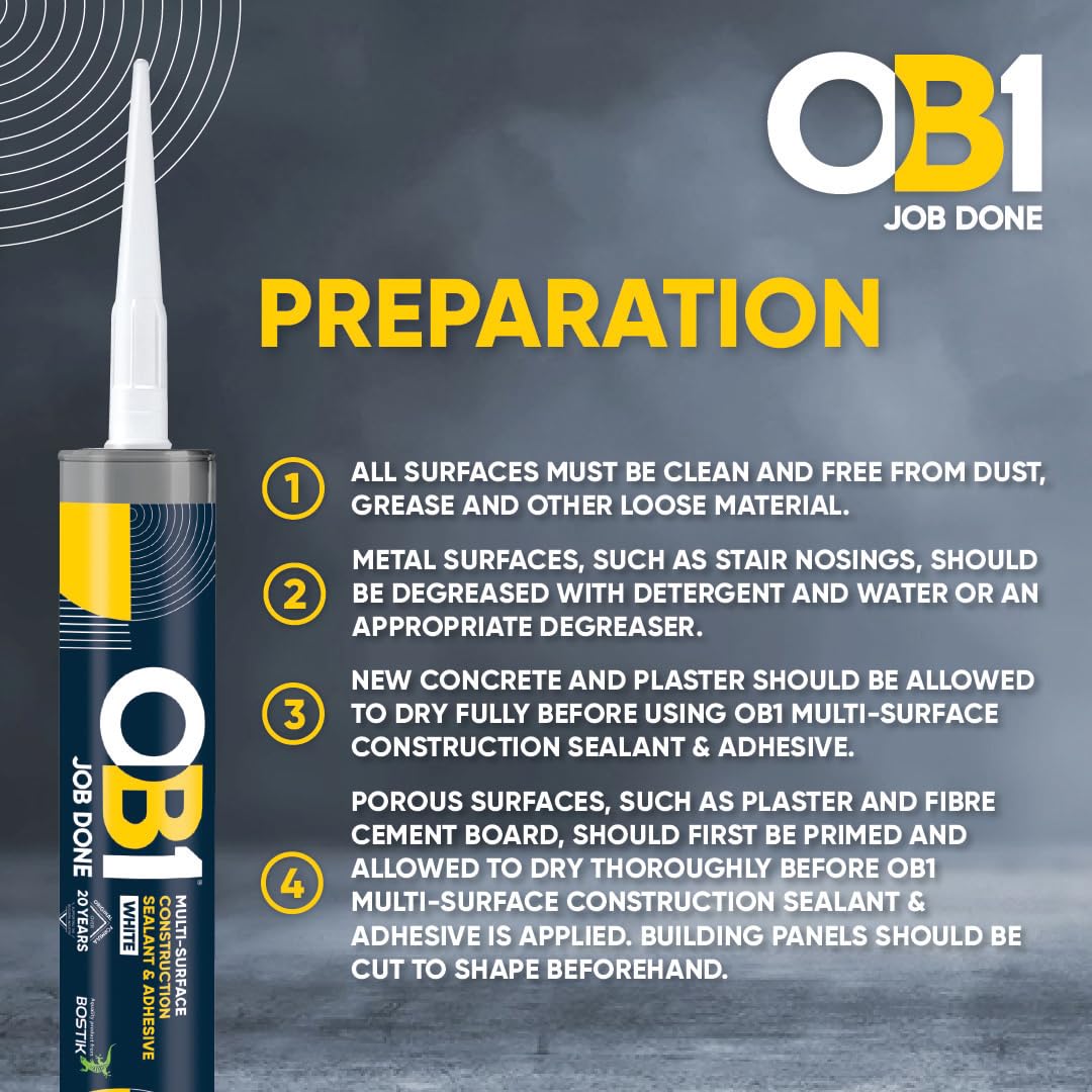 OB1 Clear Multi-Surface Construction Sealant & Adhesive, 290ml 2in1 formula