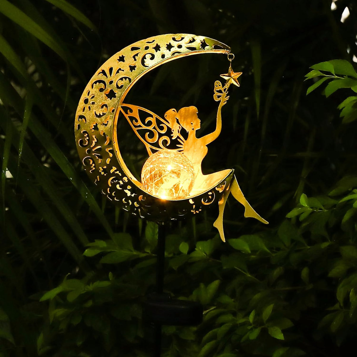 ZKLiLi Solar Lights Fairy Garden Decorations Gift,Outdoors Waterproof IP65 Crackle Glass Globe,Warm LED Light for Pathway Lawn Patio Courtyard Gifts for Mum Grandma Women