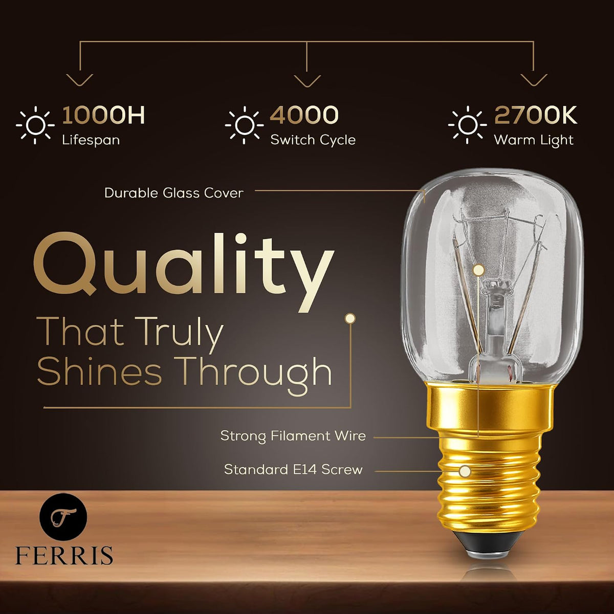 FERRIS 3 Pack E14 Oven Bulbs 25W | Ultra Heat-Resistant >320°C | 2700K Warm White Dimmable SES Incandescent Light | Long Life Small Screw Bulb for Ovens, Microwaves, Fridges & Salt Lamps