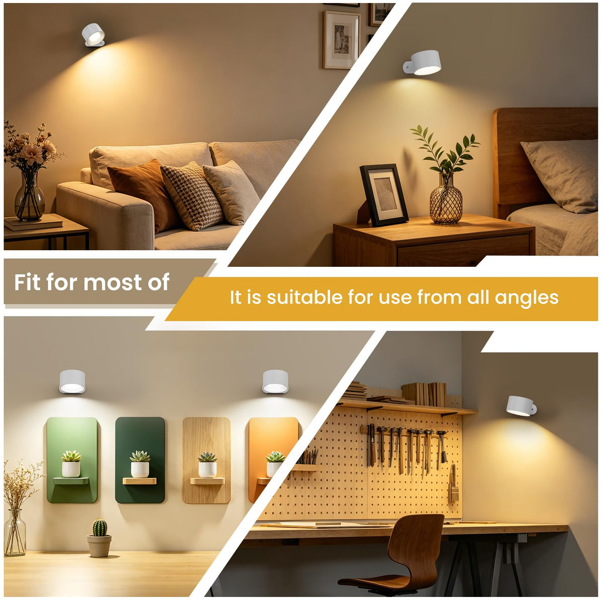 Coollamp LED Battery Operated Wall Lights, 3Pack Wall Lamp with Remote Control 3 Color Modes 3 Brightness Levels 360°Rotate Magnetic, Reading Lights for Living Room Bedroom Black