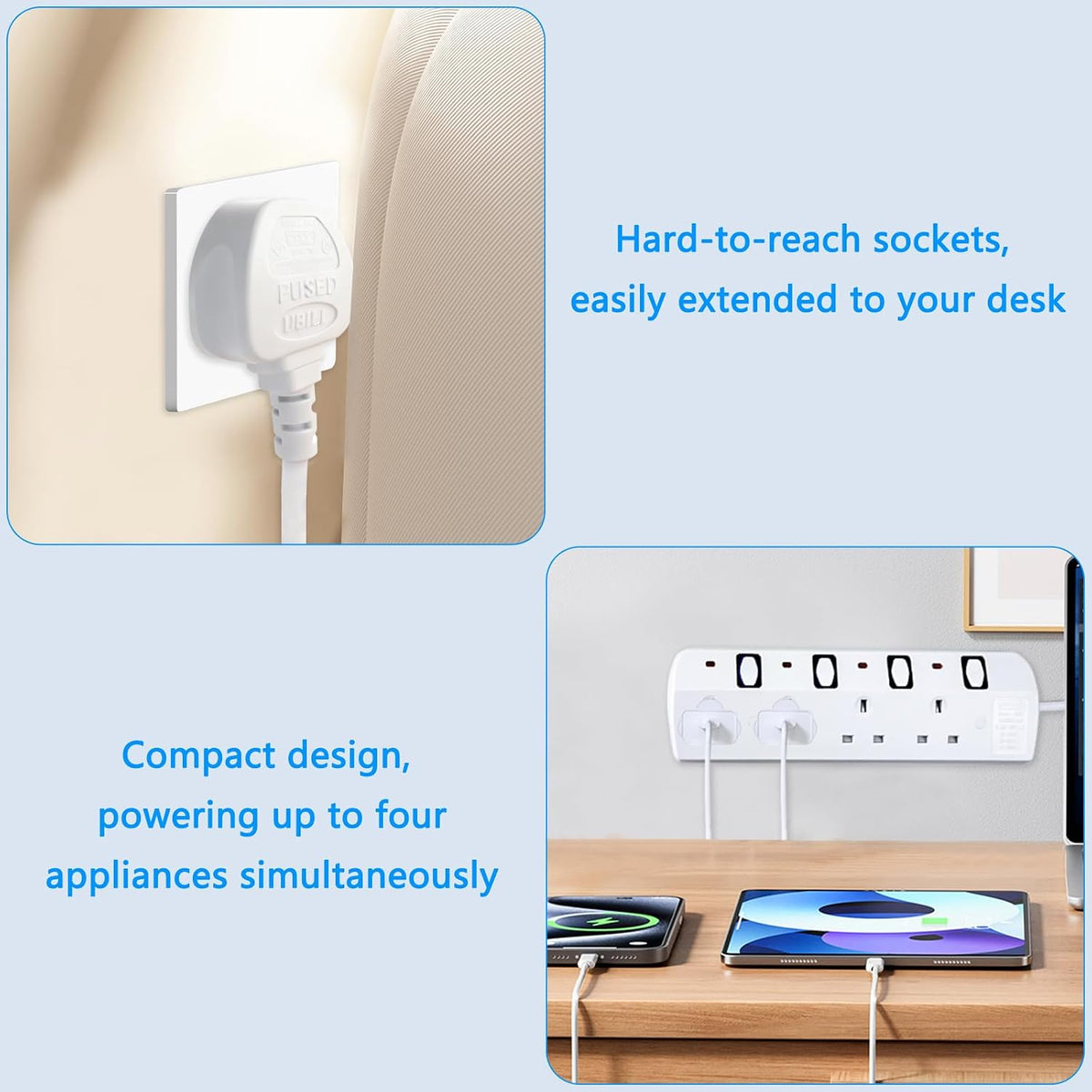 Extension Lead 5M, 4 Plug Extension Lead with Individual Switches(3250W)