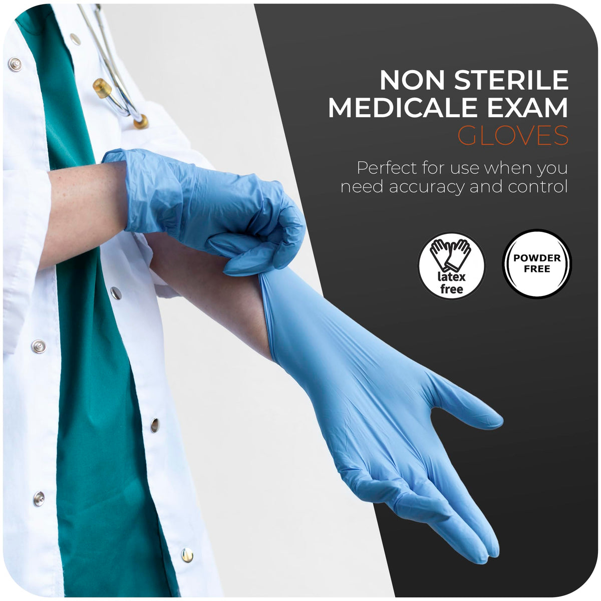 The Real Touch Blue Professional Nitrile Powder Free Multi-Purpose Gloves, Disposable, Extra Strong - Box of 100 (Blue, Medium)
