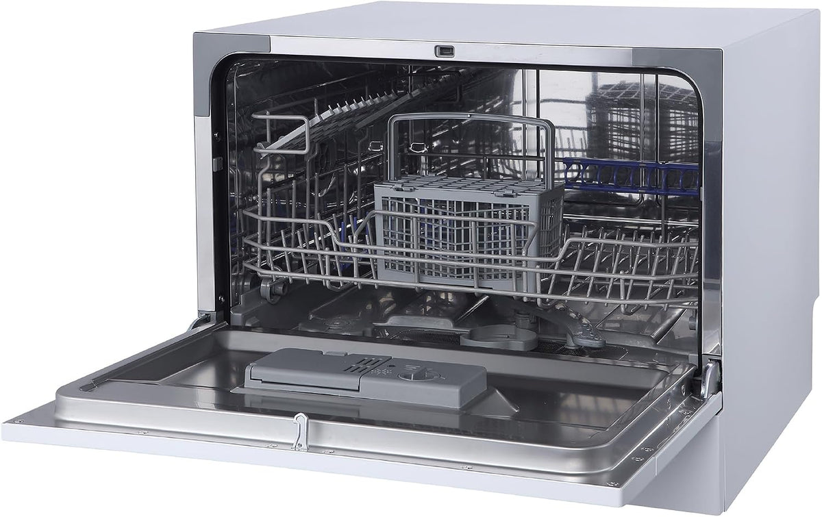 Russell Hobbs Table Top Dishwasher Compact Mini with 6 Place Settings, LED Display, Button Control, 6 Programmes, Portable & Efficient, 24hr Timer, Rinse & Eco Mode in White, RH6TTDW0D1W