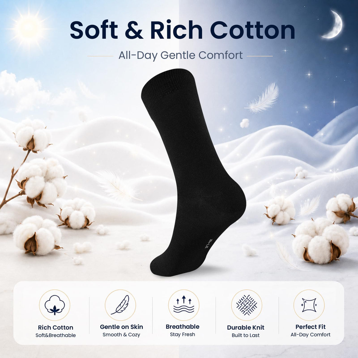 Mens Socks, 6/12 Pairs Cotton Business Socks for Men