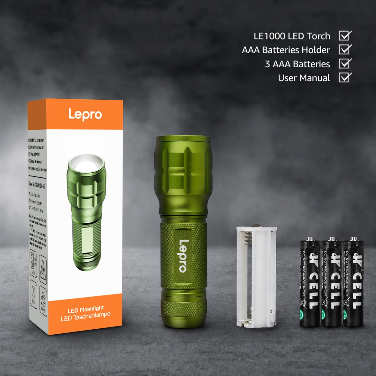 Lepro LE LED Torch Battery Powered, Camping Flashlight, Adjustable Focus
