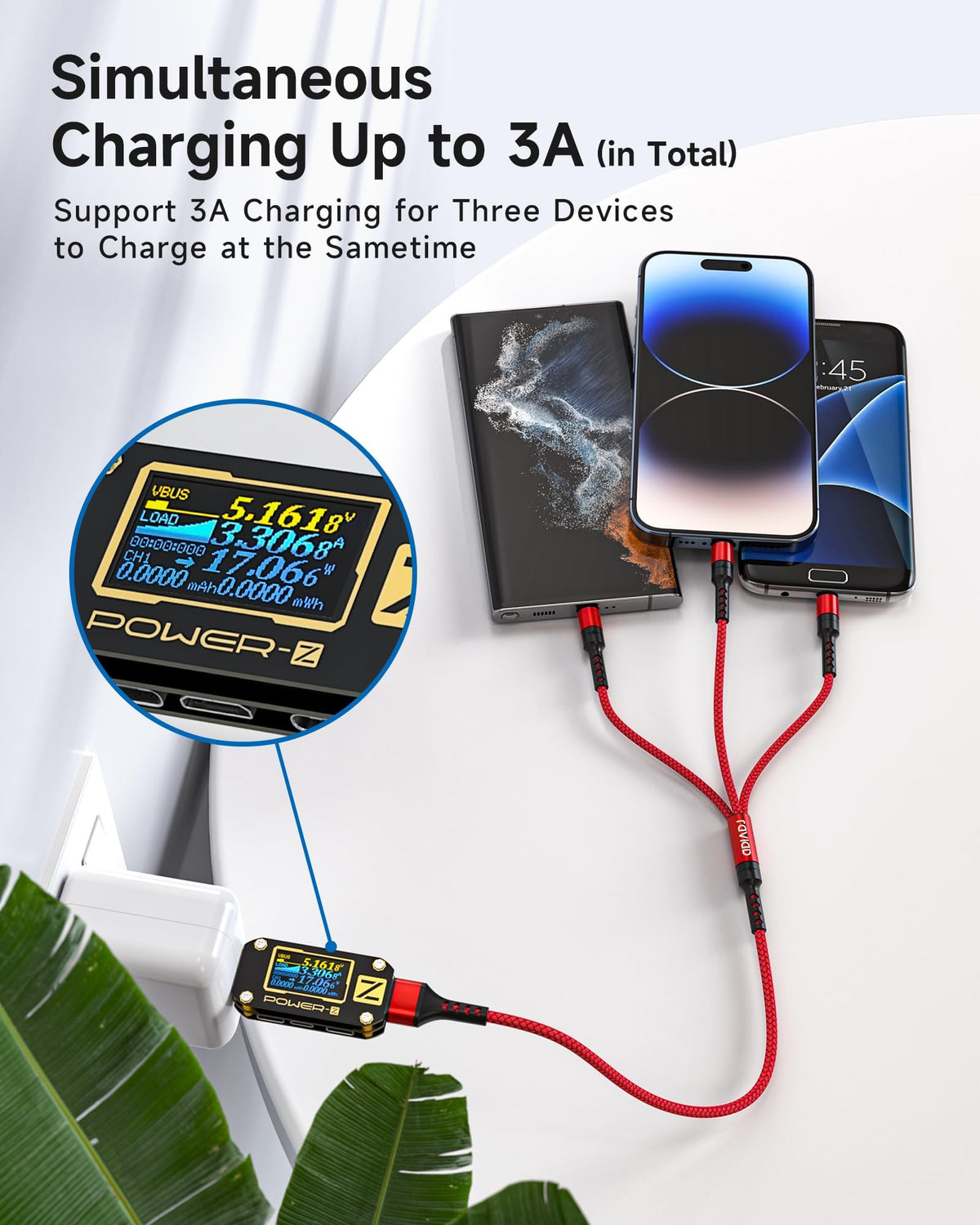 RAVIAD Multi Charger Cable, 3 in 1 Charger Cable 3A USB Fast Charging Cord