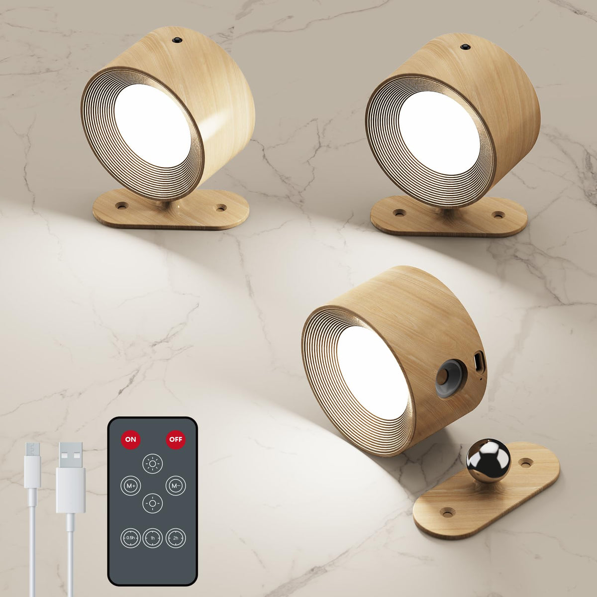 Coollamp LED Battery Operated Wall Lights, 3Pack Wall Lamp with Remote Control 3 Color Modes 3 Brightness Levels 360°Rotate Magnetic, Reading Lights for Living Room Bedroom Black