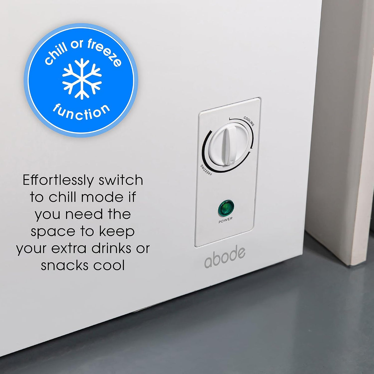 Abode Freestanding White Chest Freezer 99L with Removable Wire Basket & Counter Balance Lid, Adjustable Thermostat, 4 Star Freezer, Suitable for Garages & Outbuildings A99CF0E1W