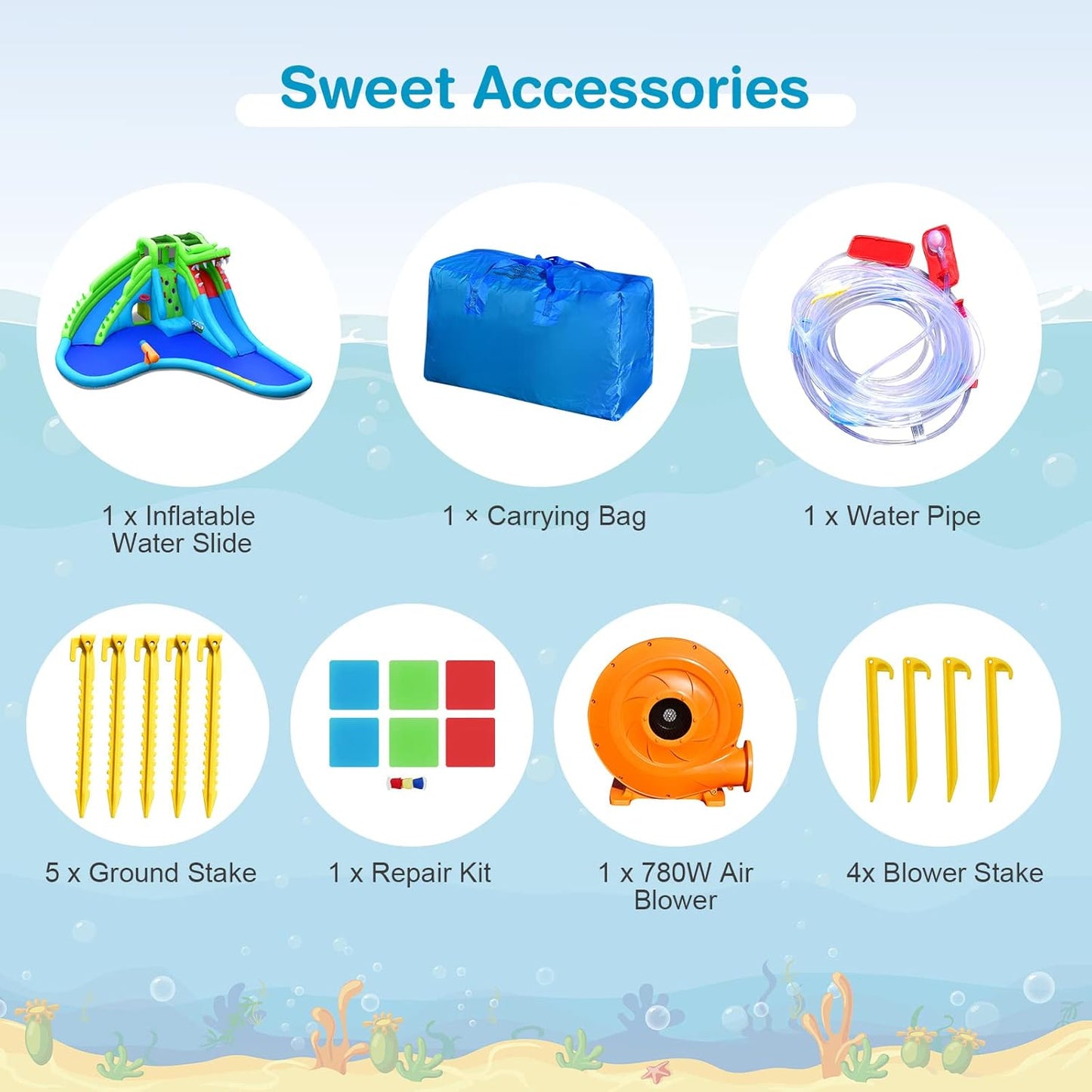 COSTWAY Giant Inflatable Water Park with Dual Slides, Climbing Wall & Pool — 558x504cm | Ages 3-12
