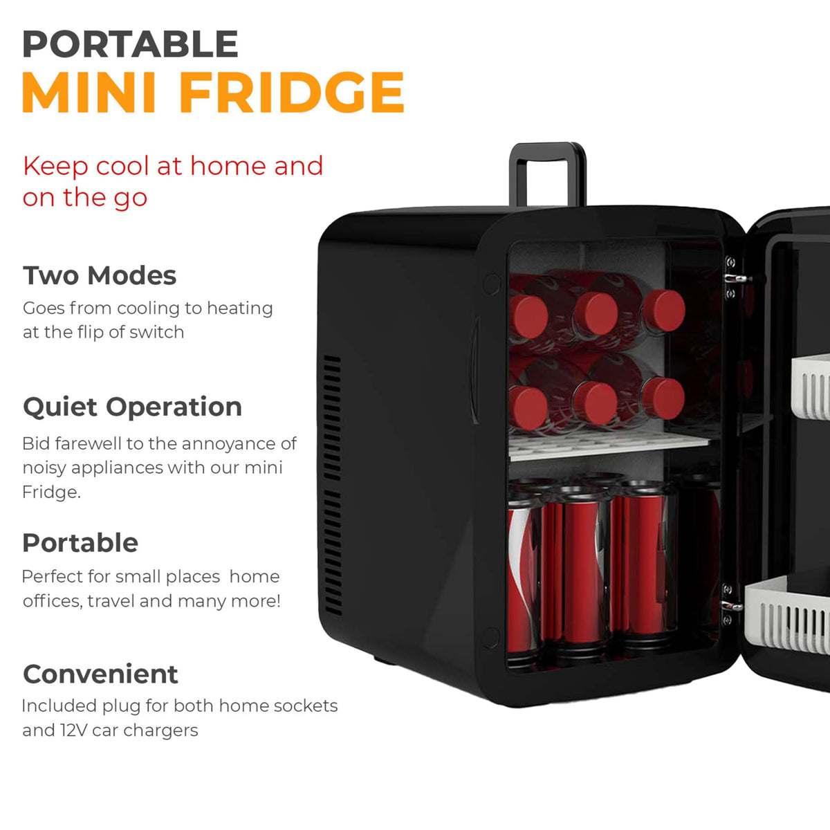 Crystals Mini Fridge, 10L Table Top Small Fridge Cooler & Warmer for Car Bedrooms Desk Office, 12V DC - 220 AC, Energy Efficient (Black)