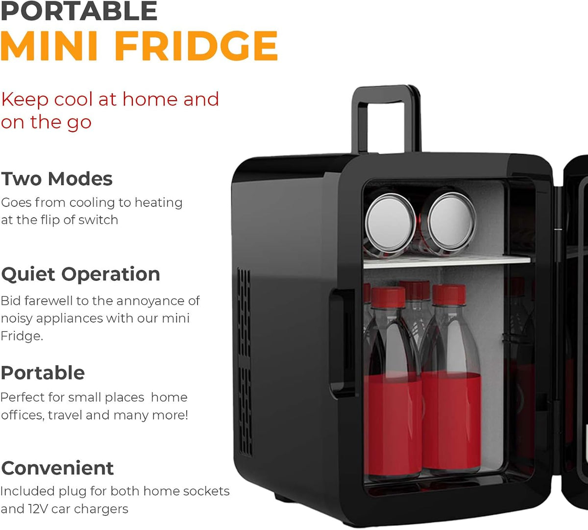 Crystals Mini Fridge, 10L Table Top Small Fridge Cooler & Warmer for Car Bedrooms Desk Office, 12V DC - 220 AC, Energy Efficient (Black)