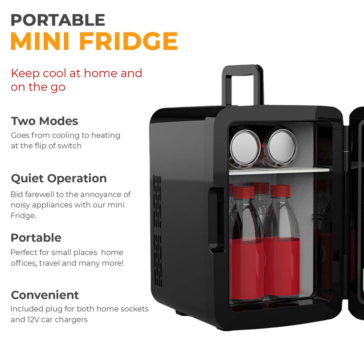 Crystals 4/10/15L Litre Mini Fridge, Table Top Small Fridge Cooler & Warmer for Car Bedrooms Desk Office, 12V DC - 220 AC, Mini Fridge for Bedrooms – Energy Efficient (Black, 4L Litre)