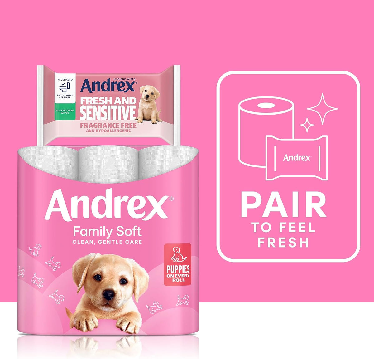 Andrex Fresh & Sensitive Hygiene Wipes, 12 Pack; Flushable Moist Toilet Tissue, Hypoallergenic and Fragrance Free Wet Wipes for Sensitive Skin (30 Sheets x 12 Packs ), FSC Certified